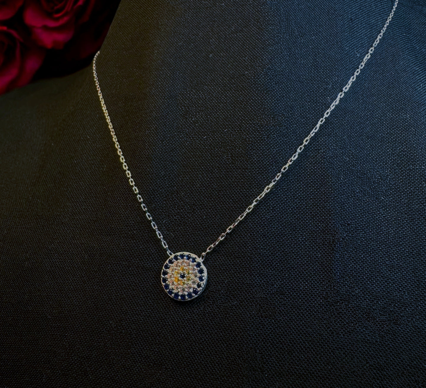 925 Ayar Gümüş Zirkon Taşlı Nazar Boncuğu Kolye