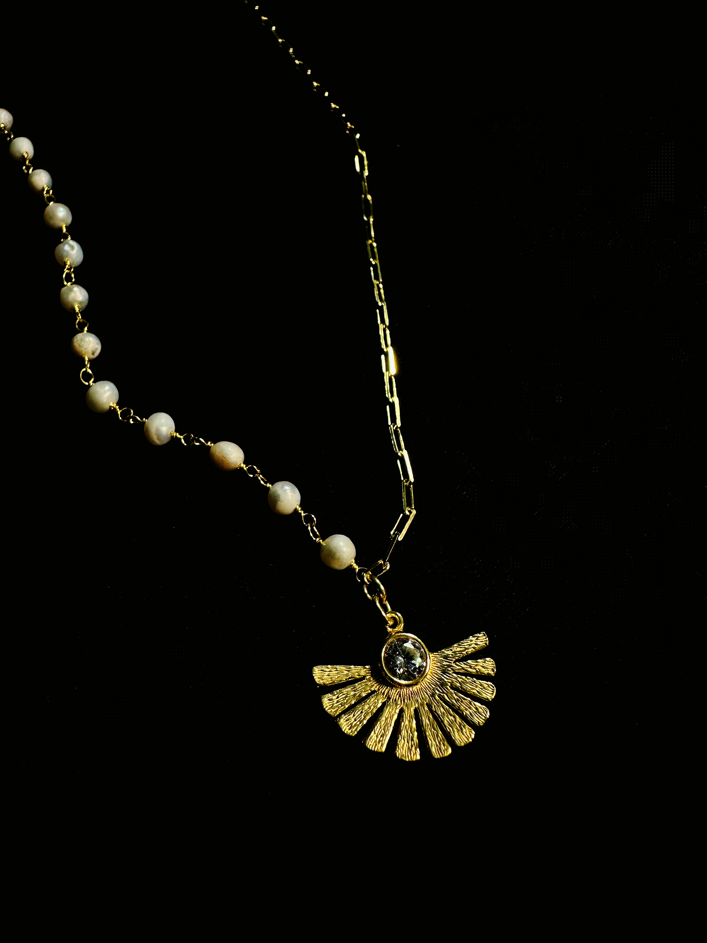 925 Ayar Gümüş İncili Yelpaze Kolye