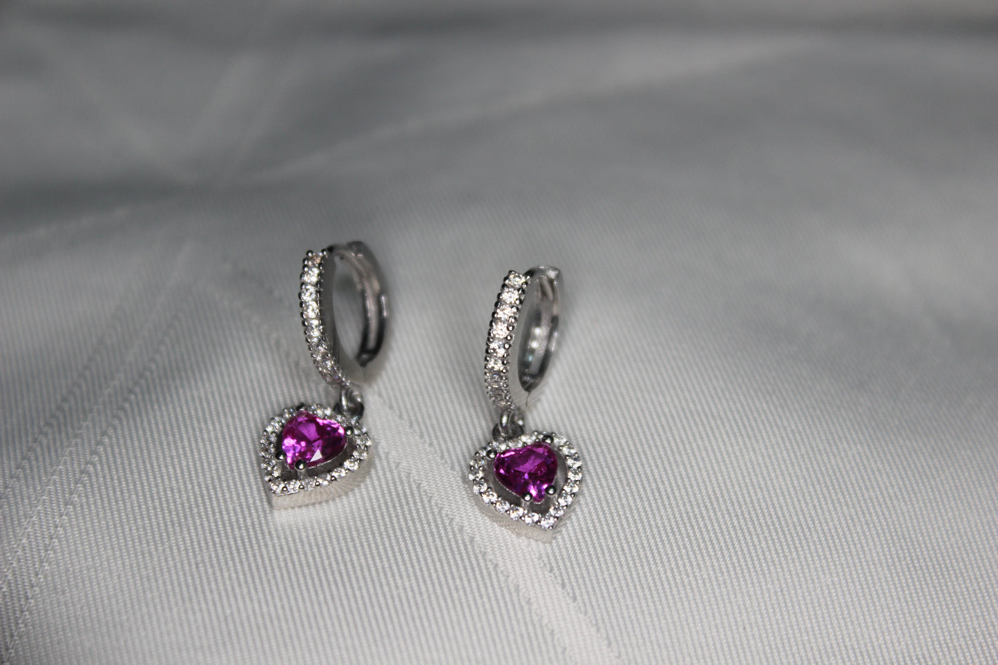 925 Ayar Gümüş Pembe Kalpli Kolye&Yüzük&Küpe Set