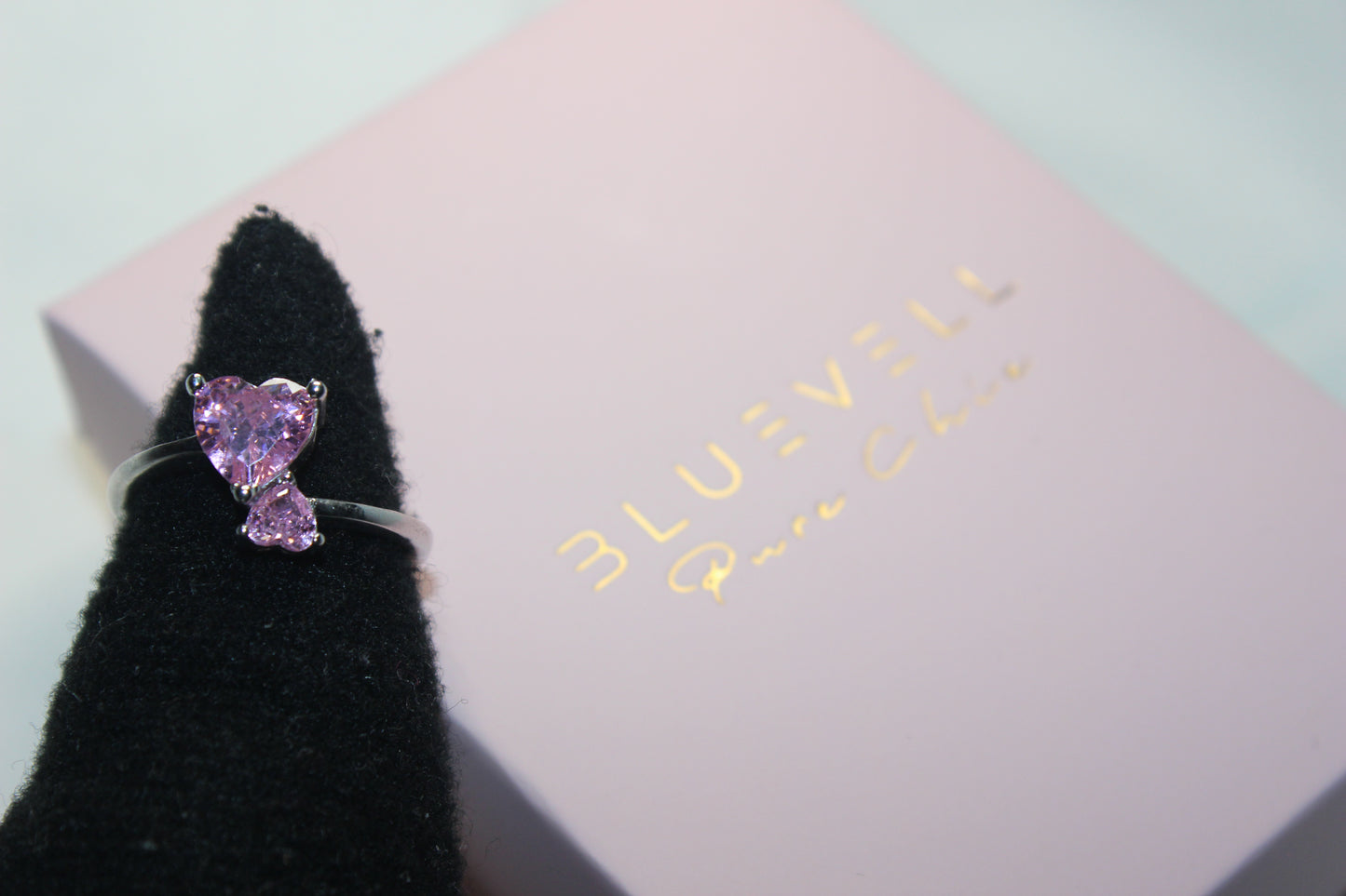 925 Ayar Gümüş Pembe Taşlı Kalpli Yüzük