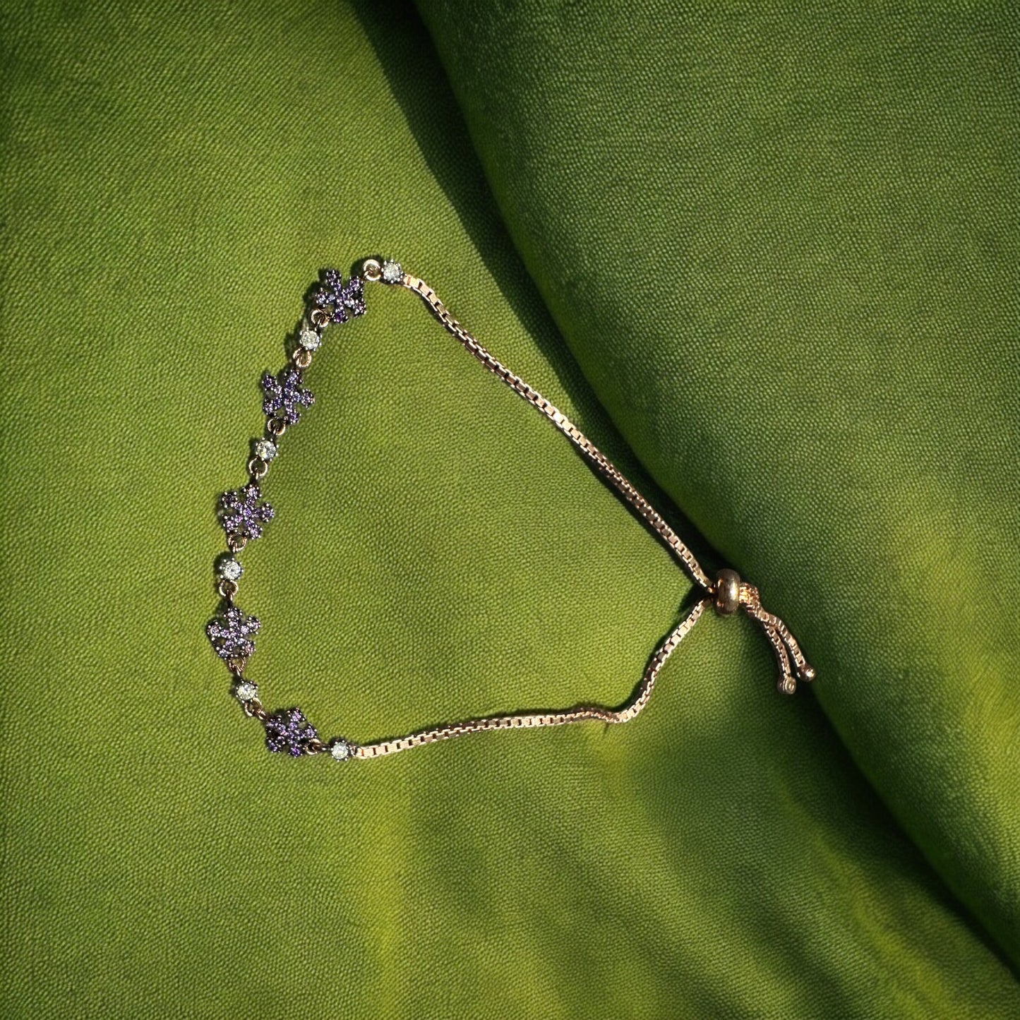 925 Ayar Gümüş Mor Zirkon Taşlı Kar Tanesi Bileklik