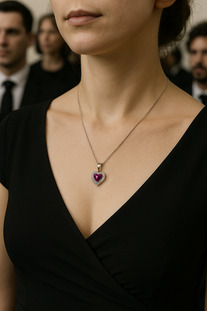 925 Ayar Gümüş Pembe Kalpli Kolye