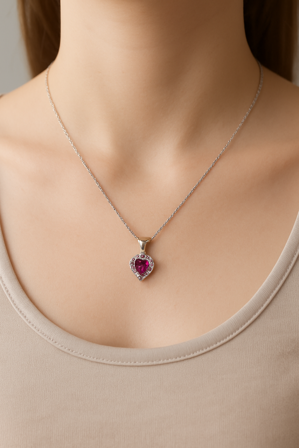 925 Ayar Gümüş Pembe Kalpli Kolye